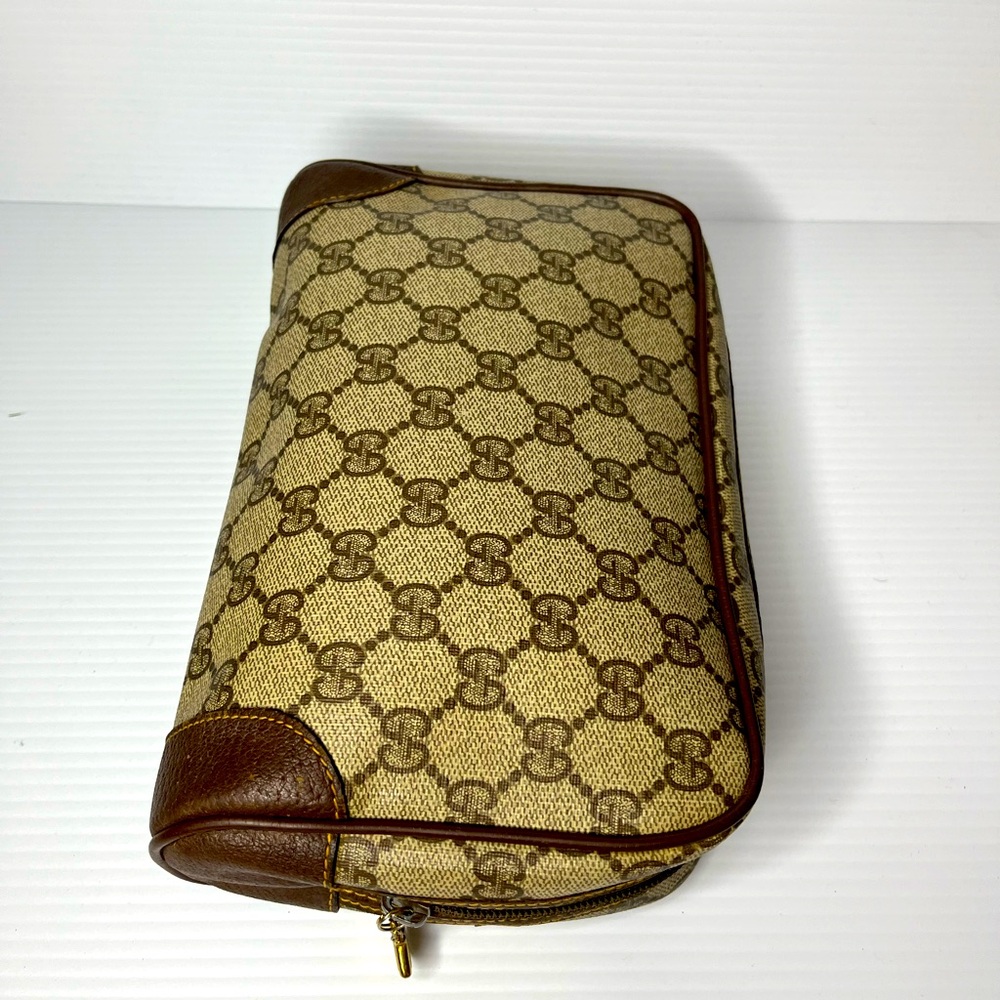 Authentic Gucci Beige and Brown Toiletry Bag
